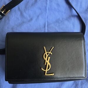 Saint Laurent Black Leather Kate Monogramme Belt Bag
